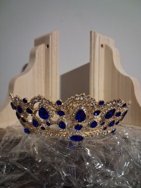 Gold and Royal Blue Crystal Tiara - Women Accessories